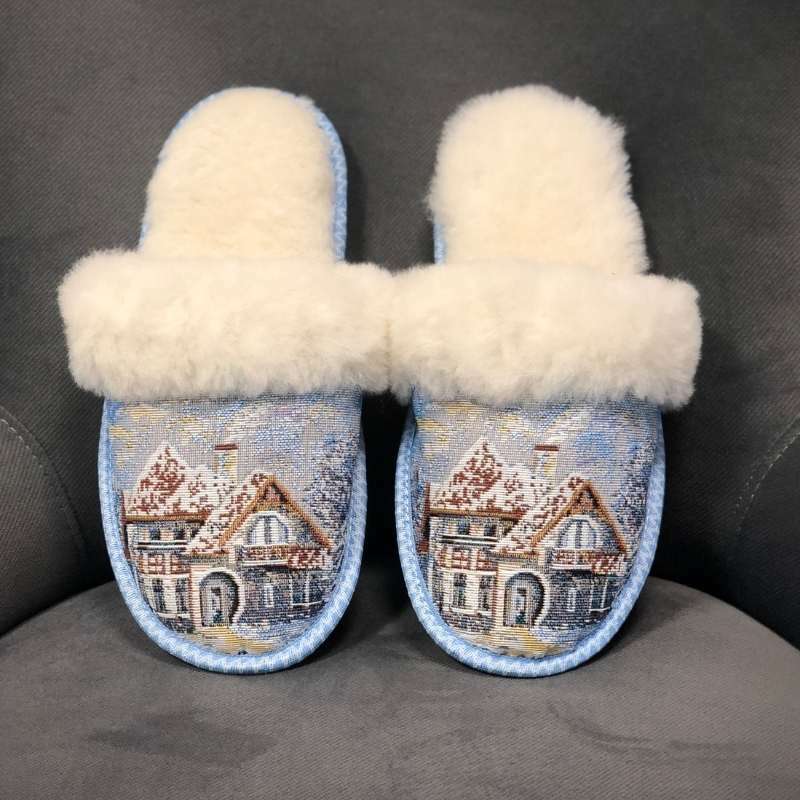 Ull inniskór blámynstraðir